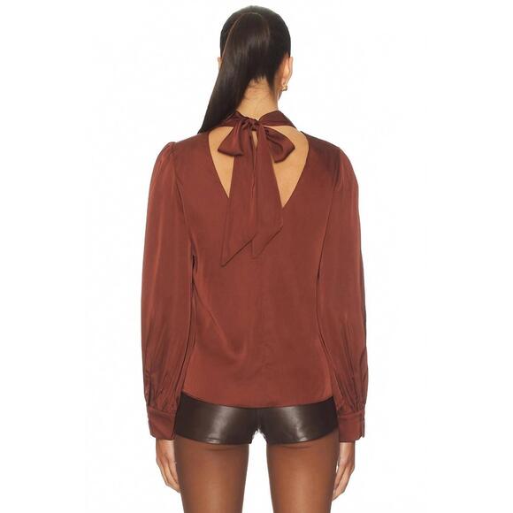 NEW ASTR ivonne long sleeve satin top in rust - Picture 4 of 6